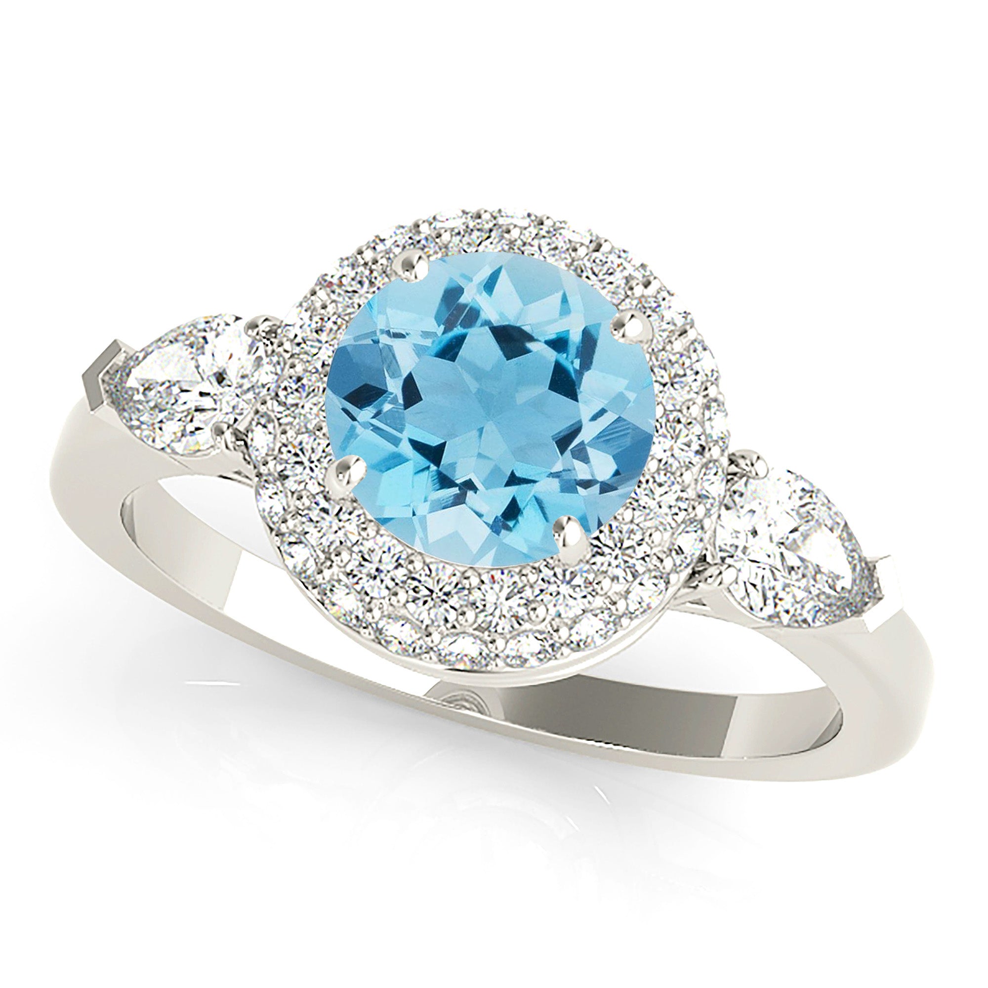1.10 ct. Genuine Aquamarine Ring With 0.90 ctw. Diamond Double Edge Halo And Side Accent Diamonds-VIRABYANI